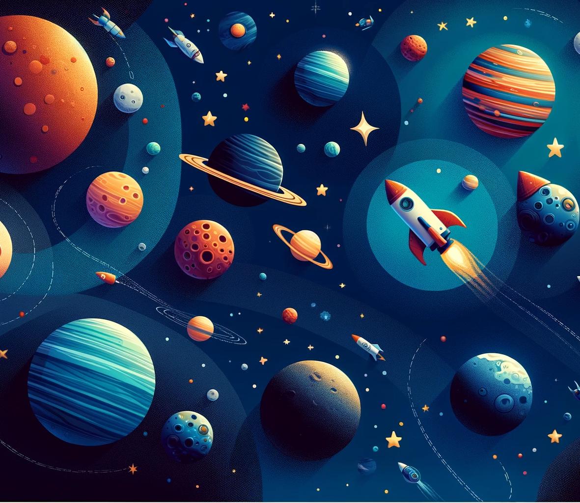 Papier peint espace planète et fusée enfant