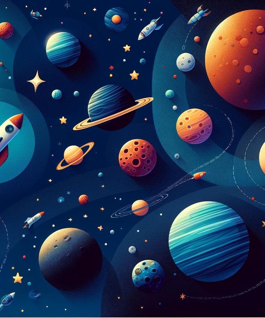 Papier peint espace planète et fusée enfant
