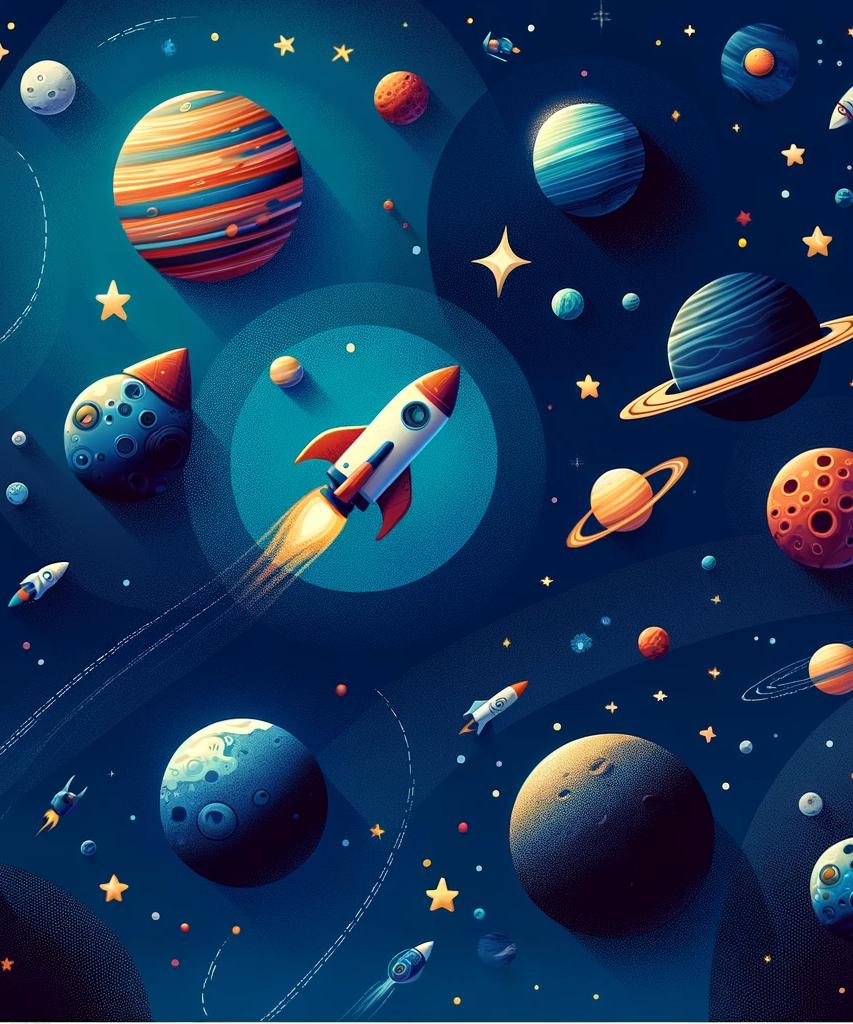 Papier peint espace planète et fusée enfant