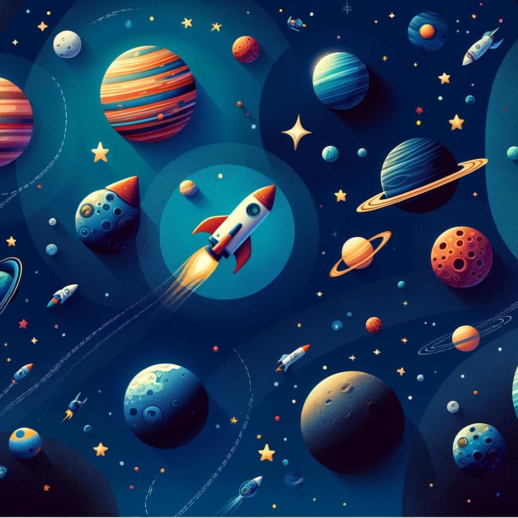 Papier peint espace planète et fusée enfant