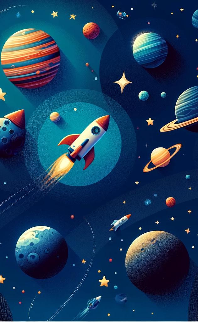 Papier peint espace planète et fusée enfant