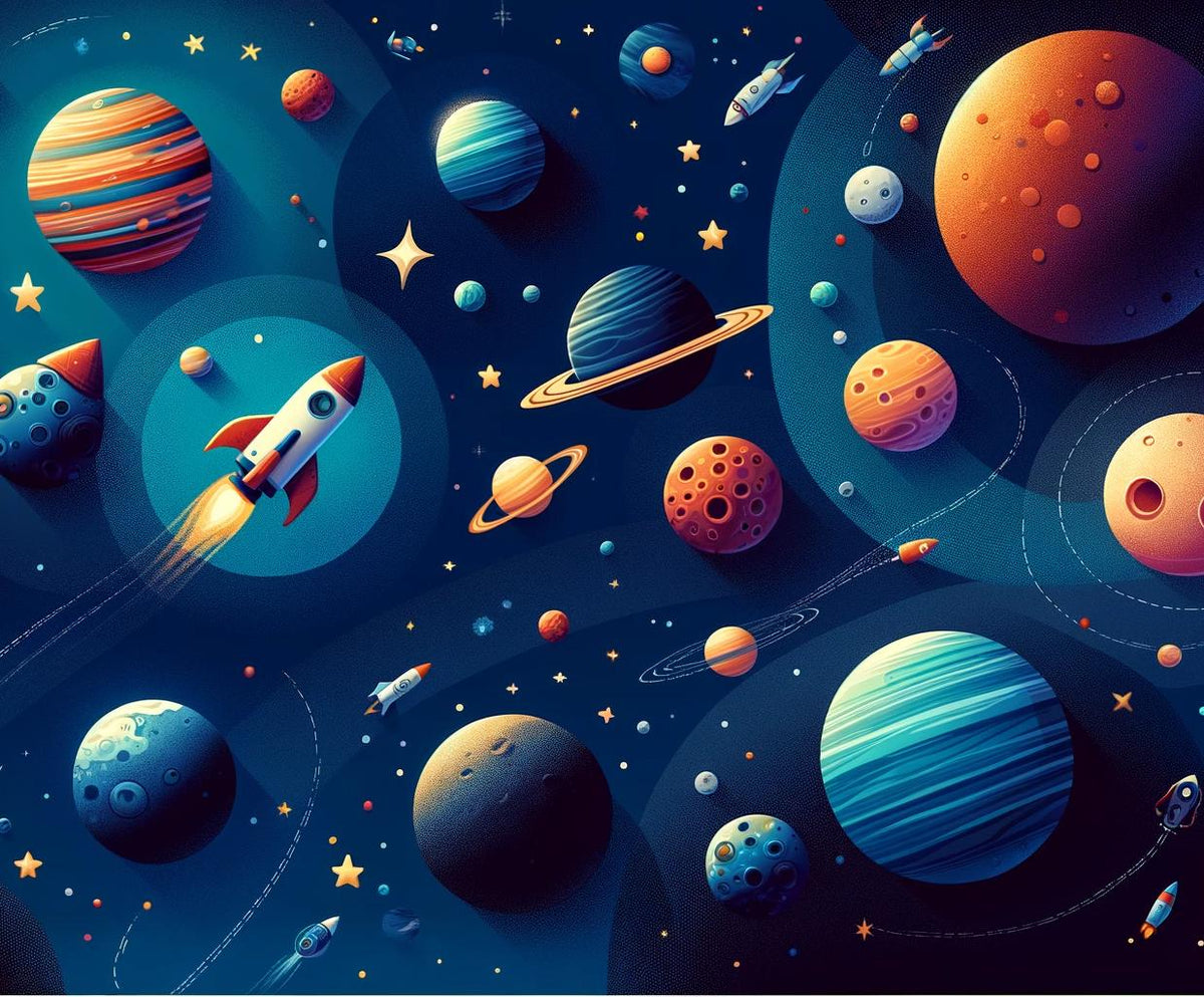 Papier peint espace planète et fusée enfant
