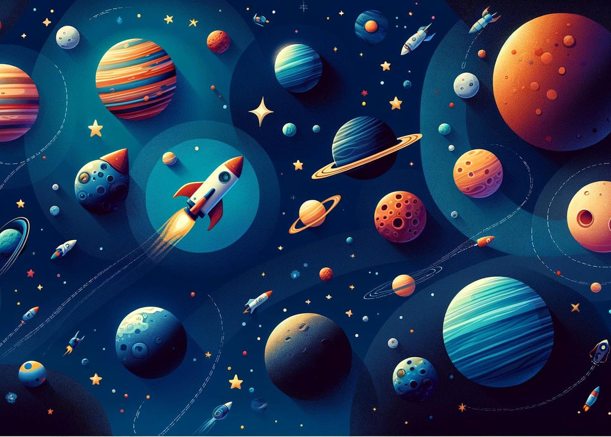 Papier peint espace planète et fusée enfant