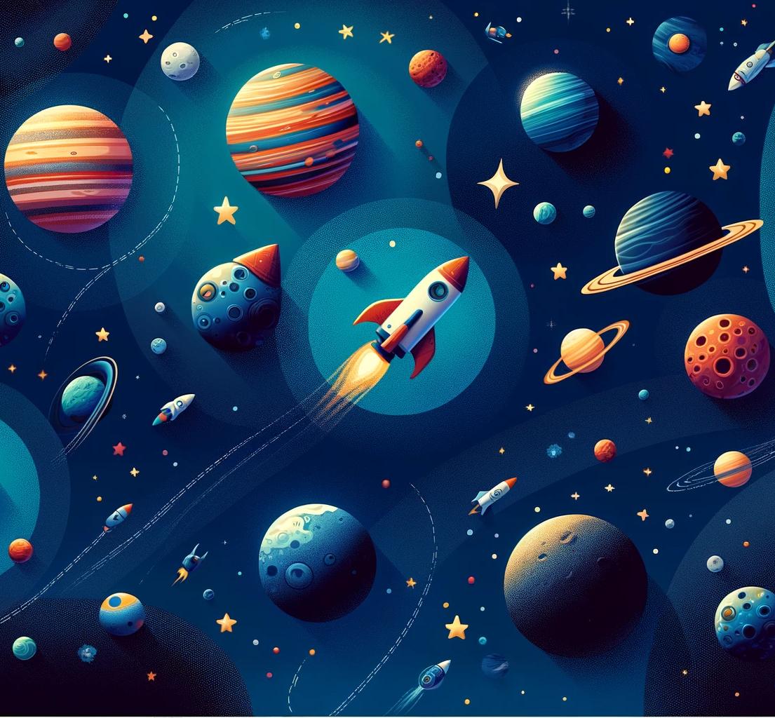 Papier peint espace planète et fusée enfant