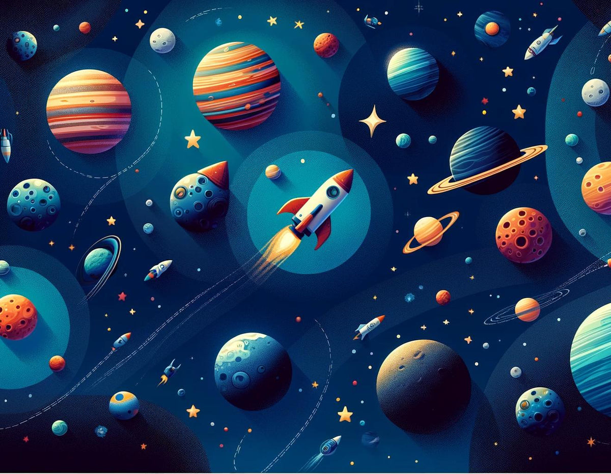 Papier peint espace planète et fusée enfant