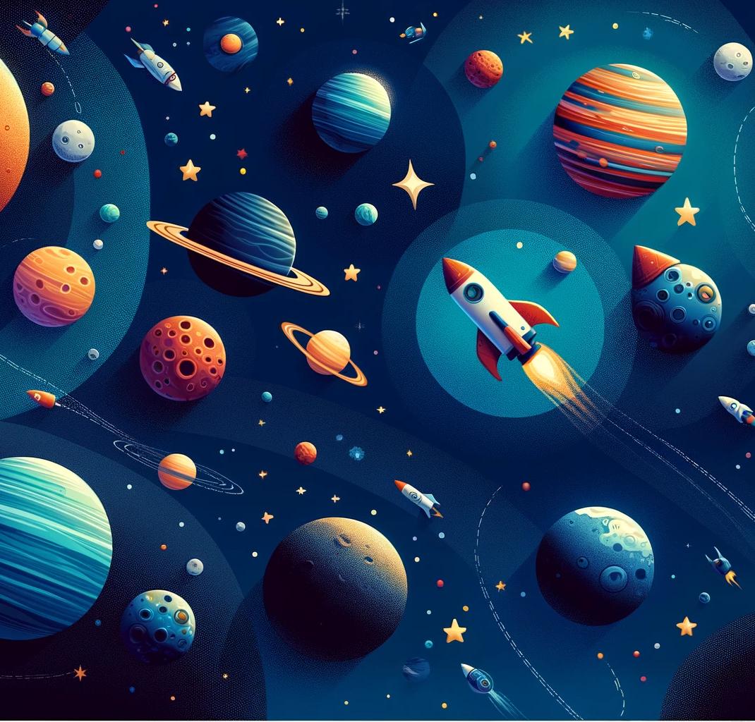 Papier peint espace planète et fusée enfant