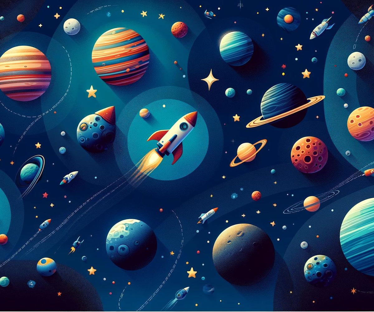 Papier peint espace planète et fusée enfant