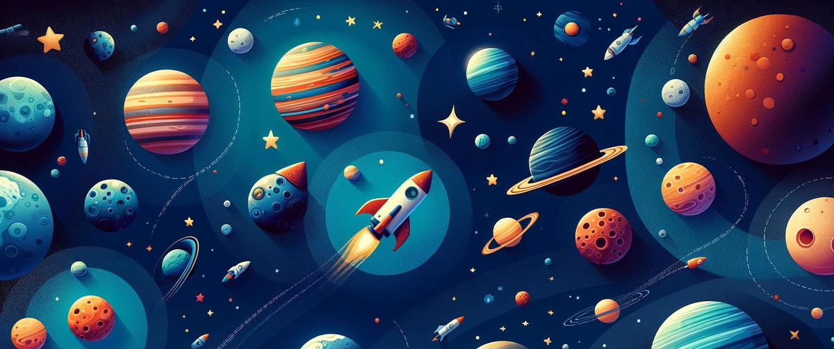 Papier peint espace planète et fusée enfant