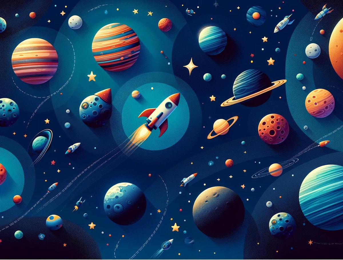 Papier peint espace planète et fusée enfant
