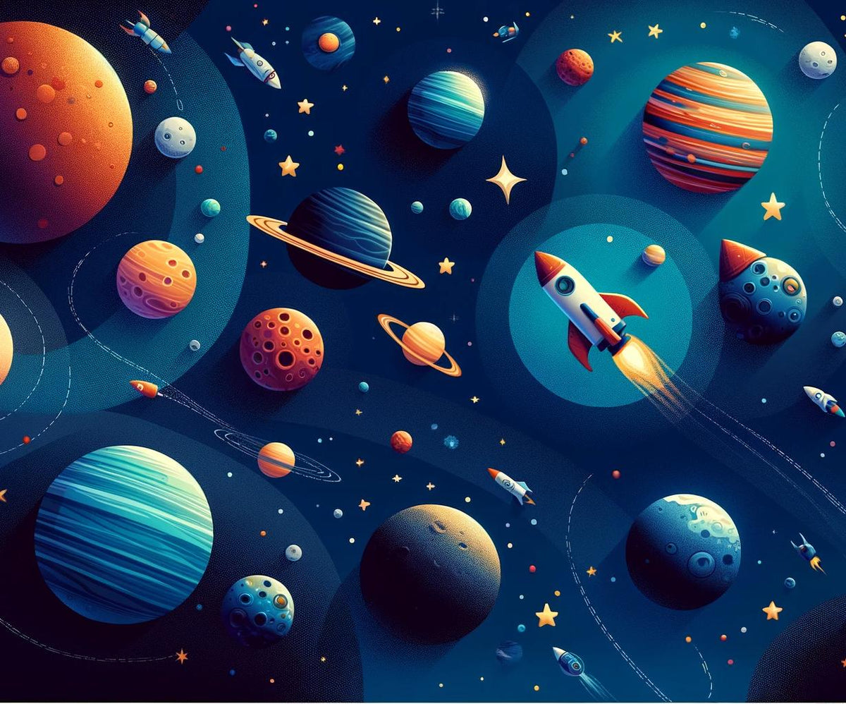 Papier peint espace planète et fusée enfant