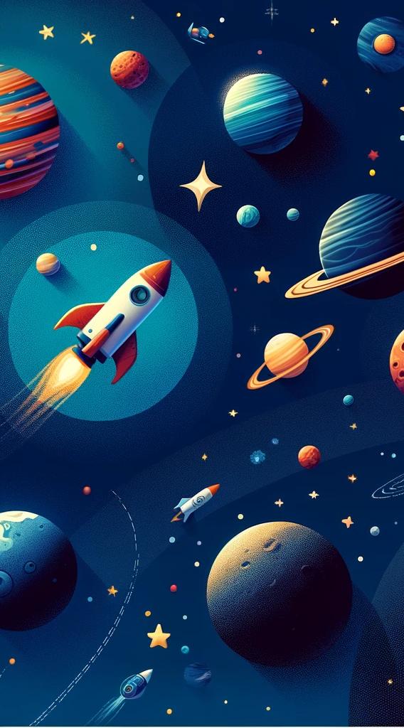Papier peint espace planète et fusée enfant