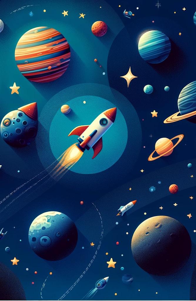 Papier peint espace planète et fusée enfant