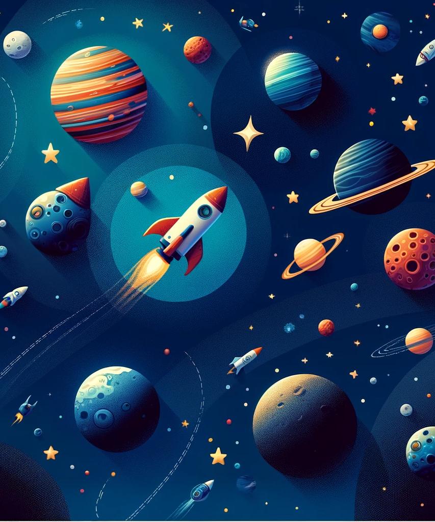 Papier peint espace planète et fusée enfant
