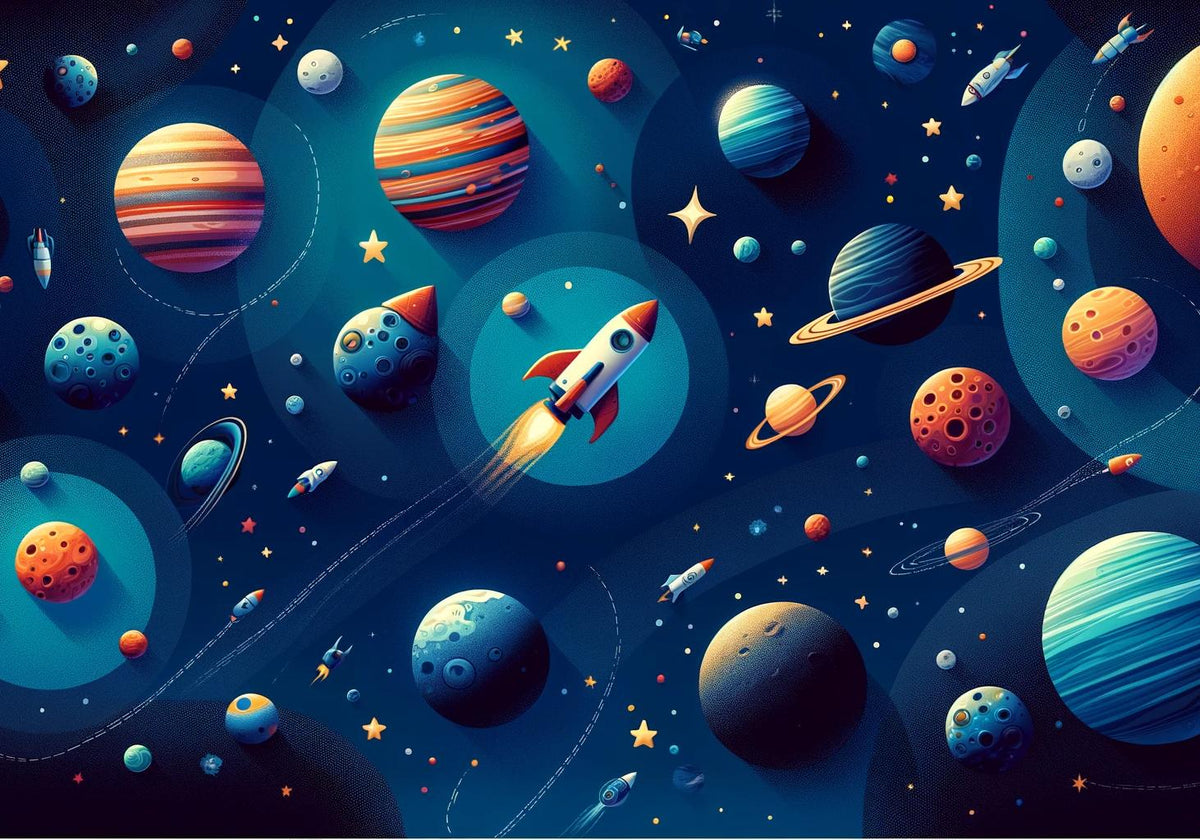 Papier peint espace planète et fusée enfant