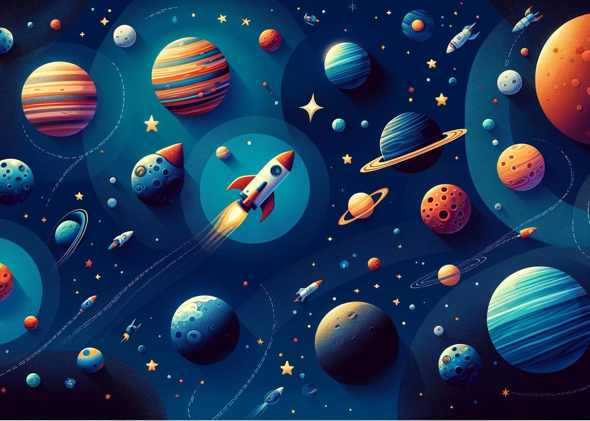 Papier peint espace planète et fusée enfant