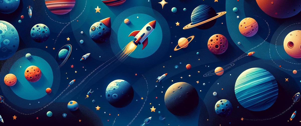 Papier peint espace planète et fusée enfant