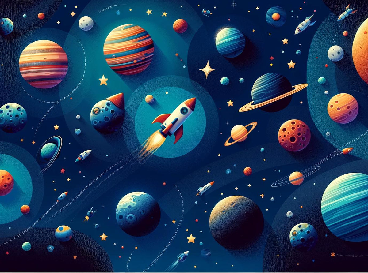 Papier peint espace planète et fusée enfant