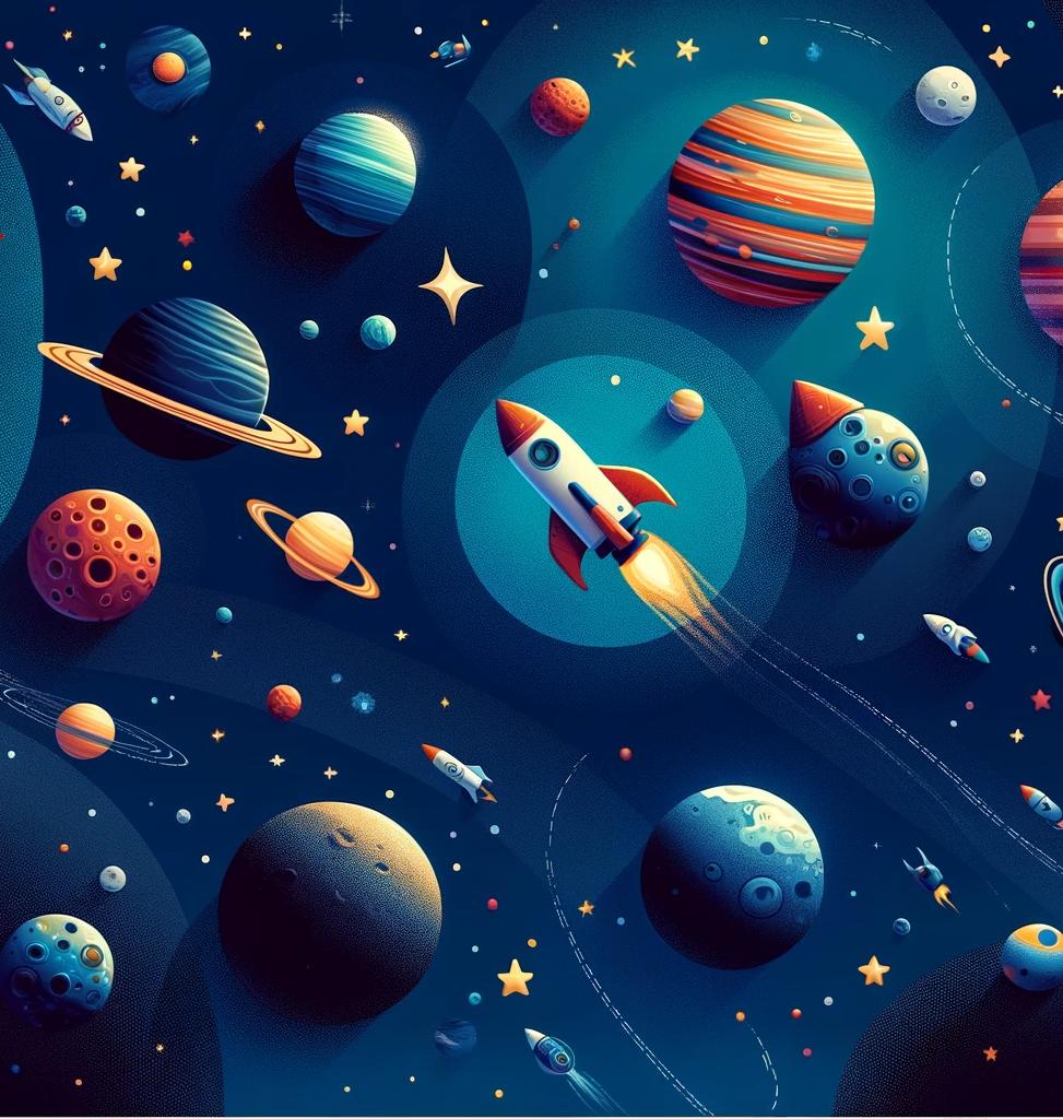 Papier peint espace planète et fusée enfant