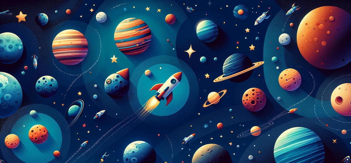 Papier peint espace planète et fusée enfant
