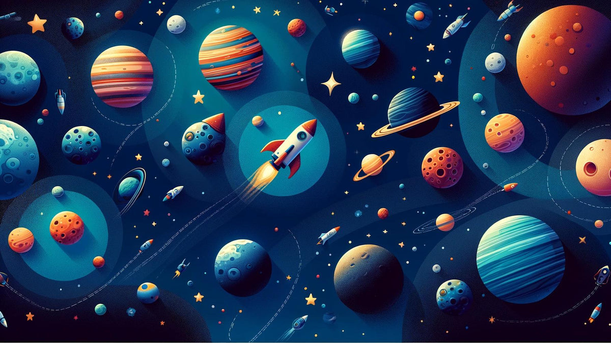 Papier peint espace planète et fusée enfant
