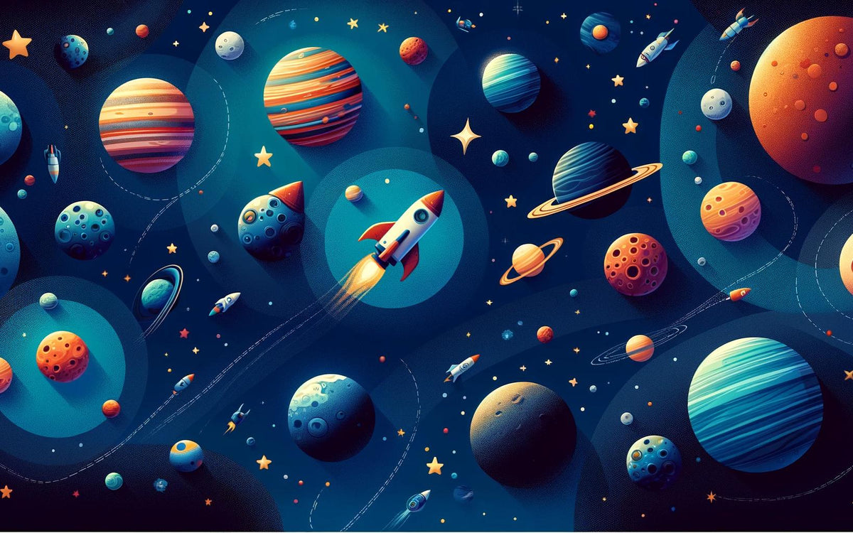 Papier peint espace planète et fusée enfant