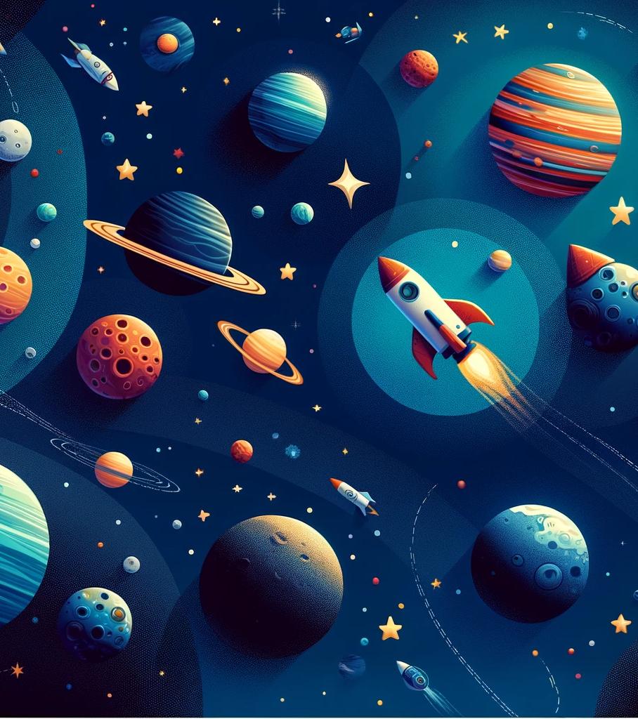 Papier peint espace planète et fusée enfant