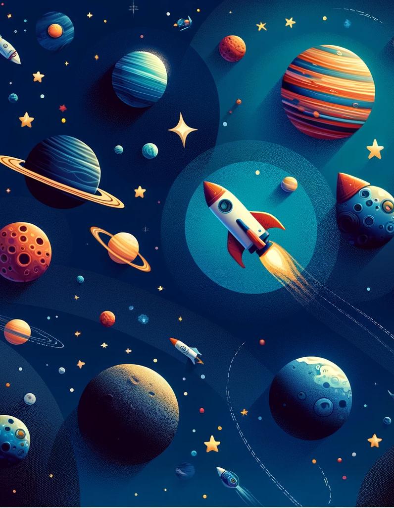 Papier peint espace planète et fusée enfant