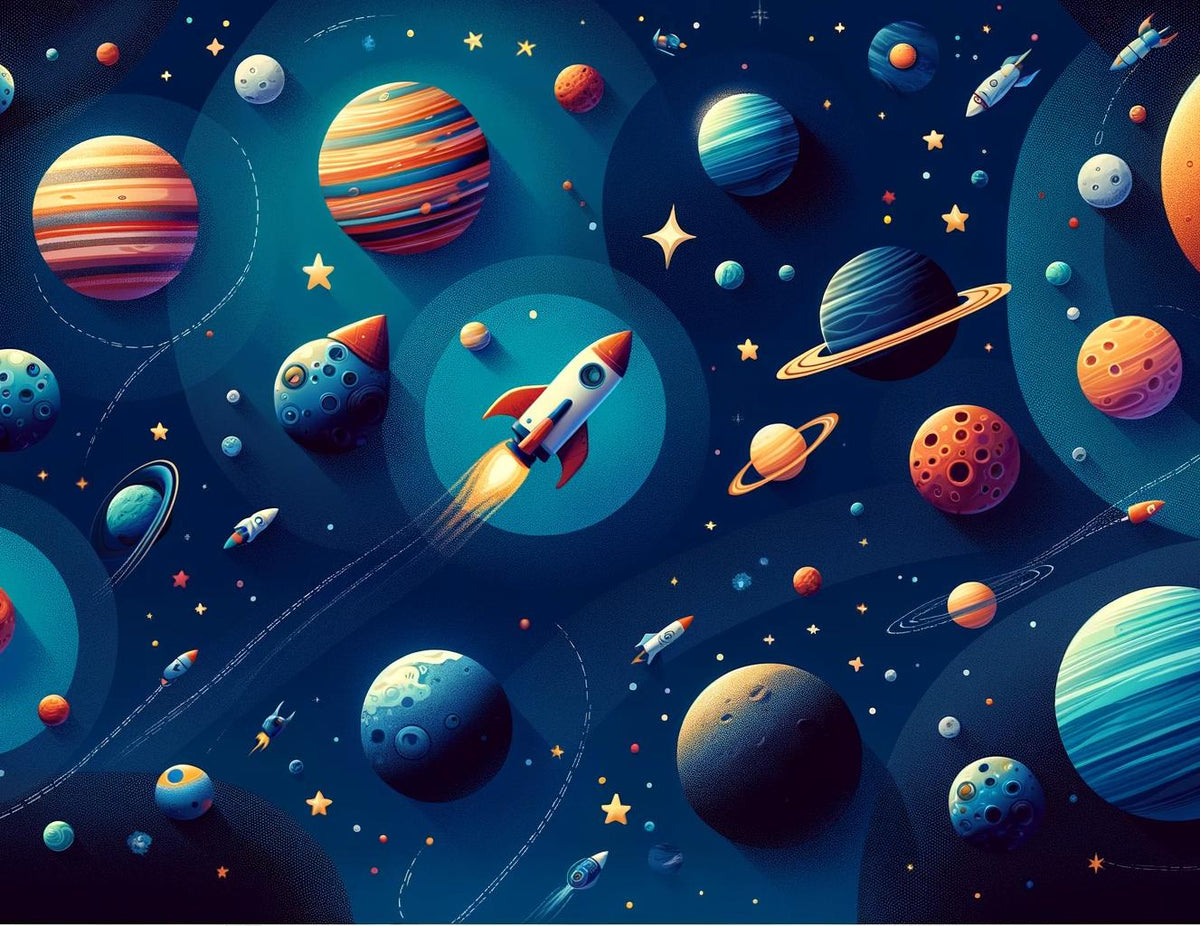Papier peint espace planète et fusée enfant