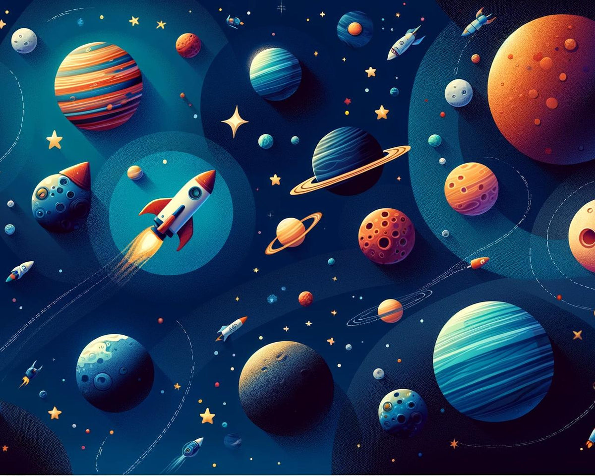 Papier peint espace planète et fusée enfant