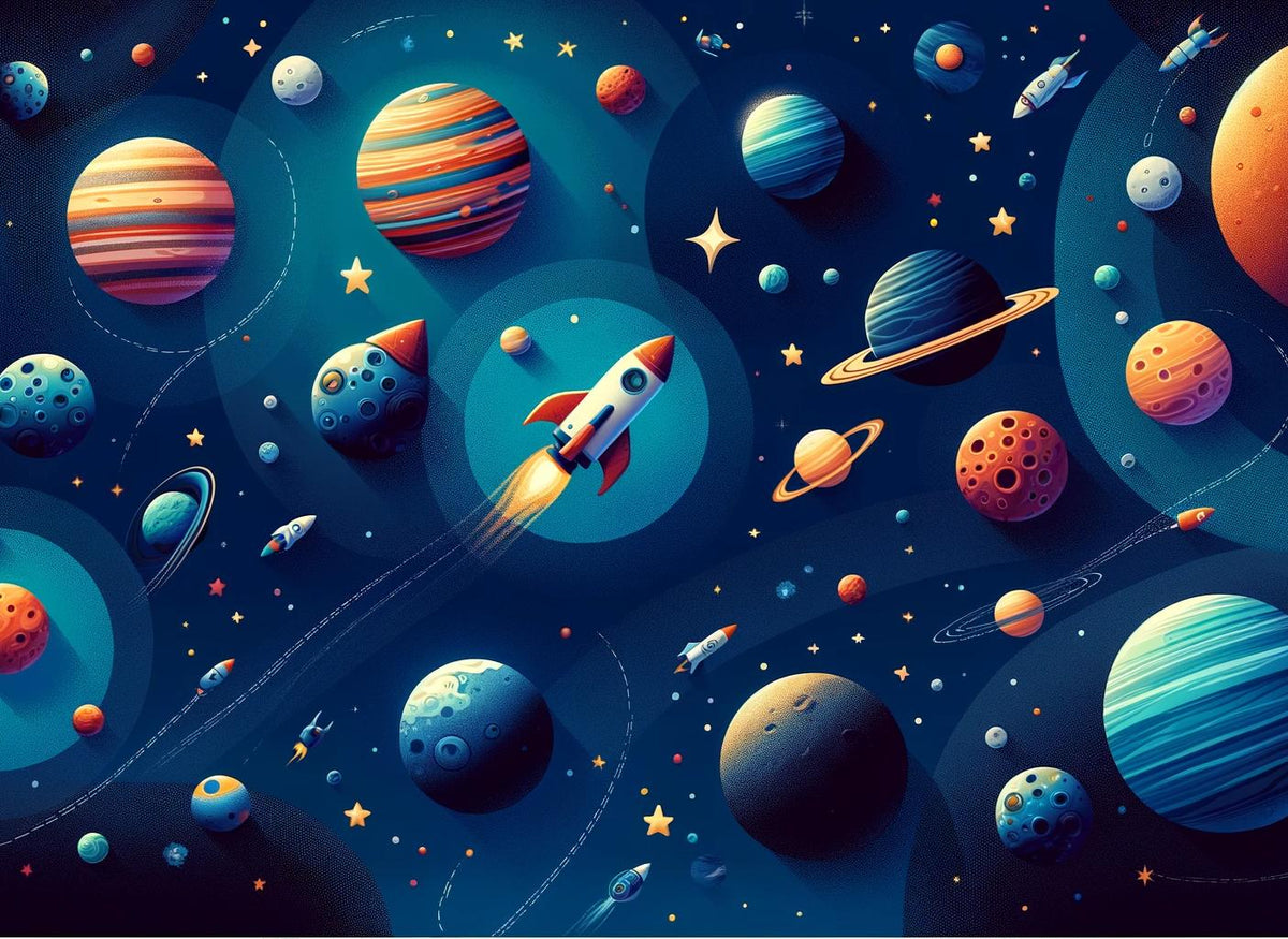 Papier peint espace planète et fusée enfant
