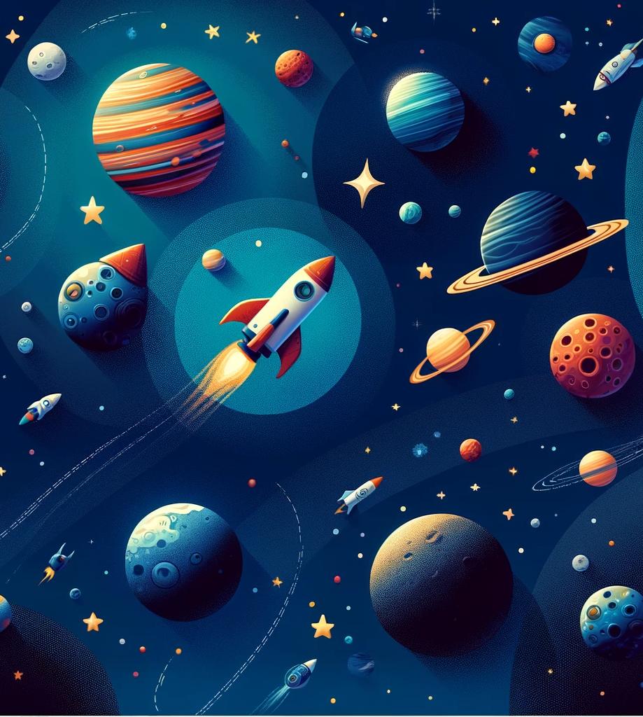 Papier peint espace planète et fusée enfant