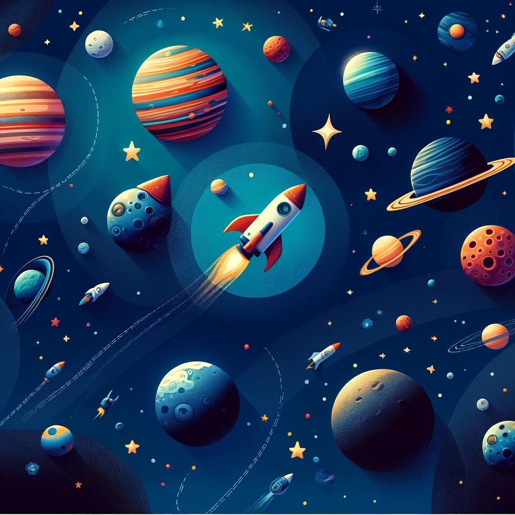 Papier peint espace planète et fusée enfant