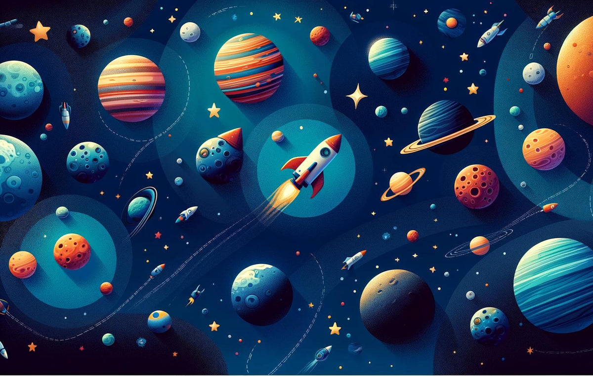 Papier peint espace planète et fusée enfant