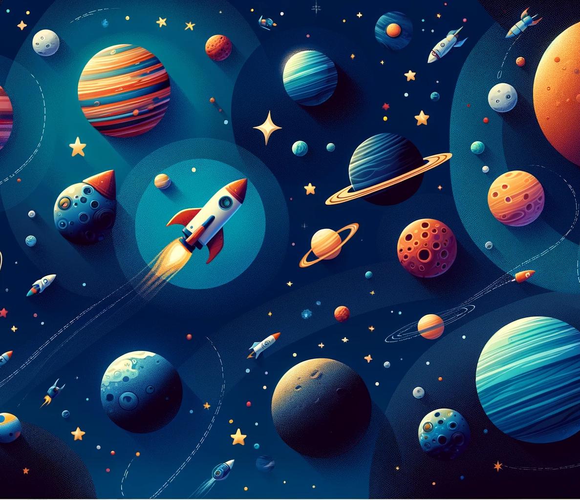 Papier peint espace planète et fusée enfant