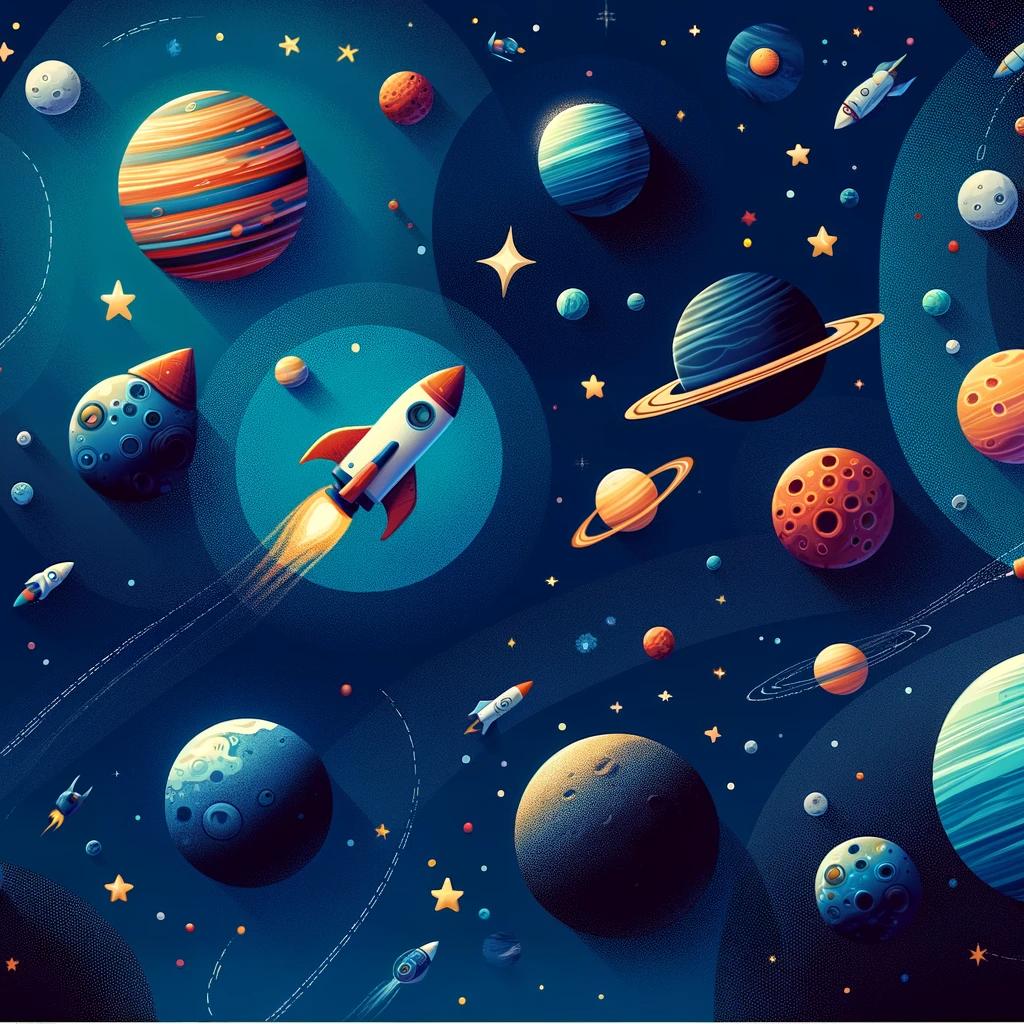 Papier peint espace planète et fusée enfant