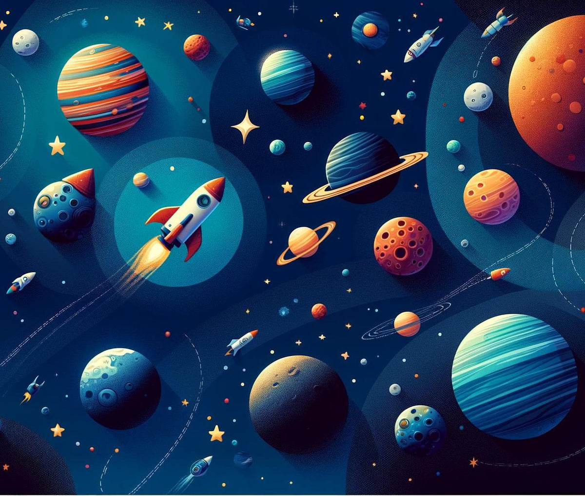 Papier peint espace planète et fusée enfant