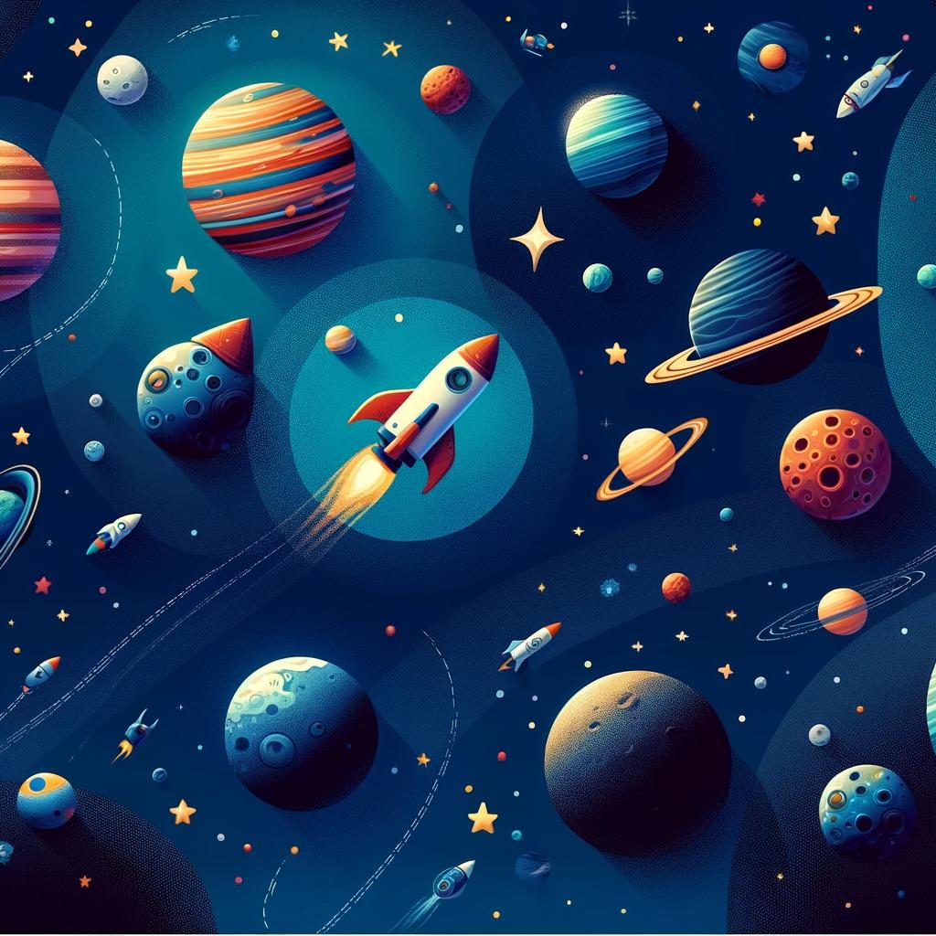 Papier peint espace planète et fusée enfant