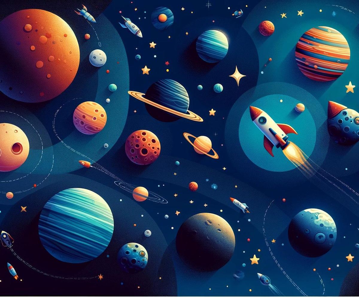 Papier peint espace planète et fusée enfant