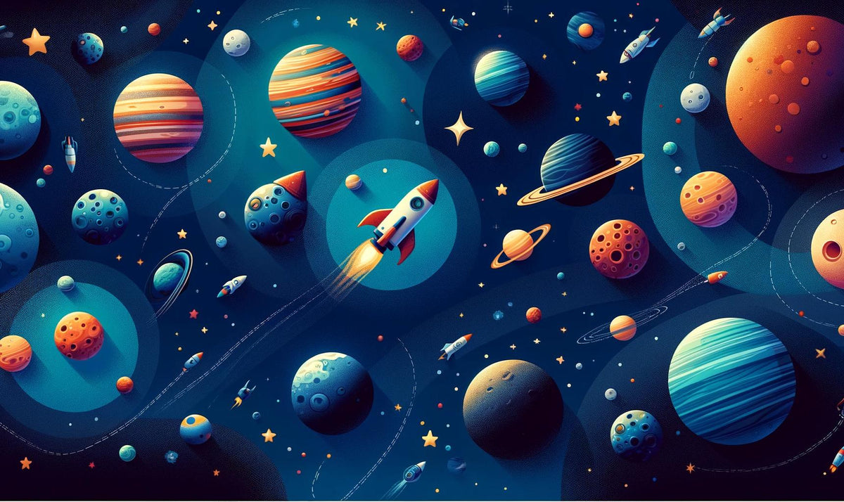 Papier peint espace planète et fusée enfant