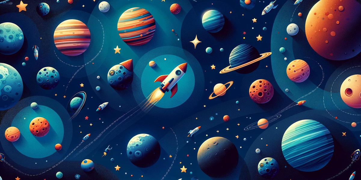 Papier peint espace planète et fusée enfant