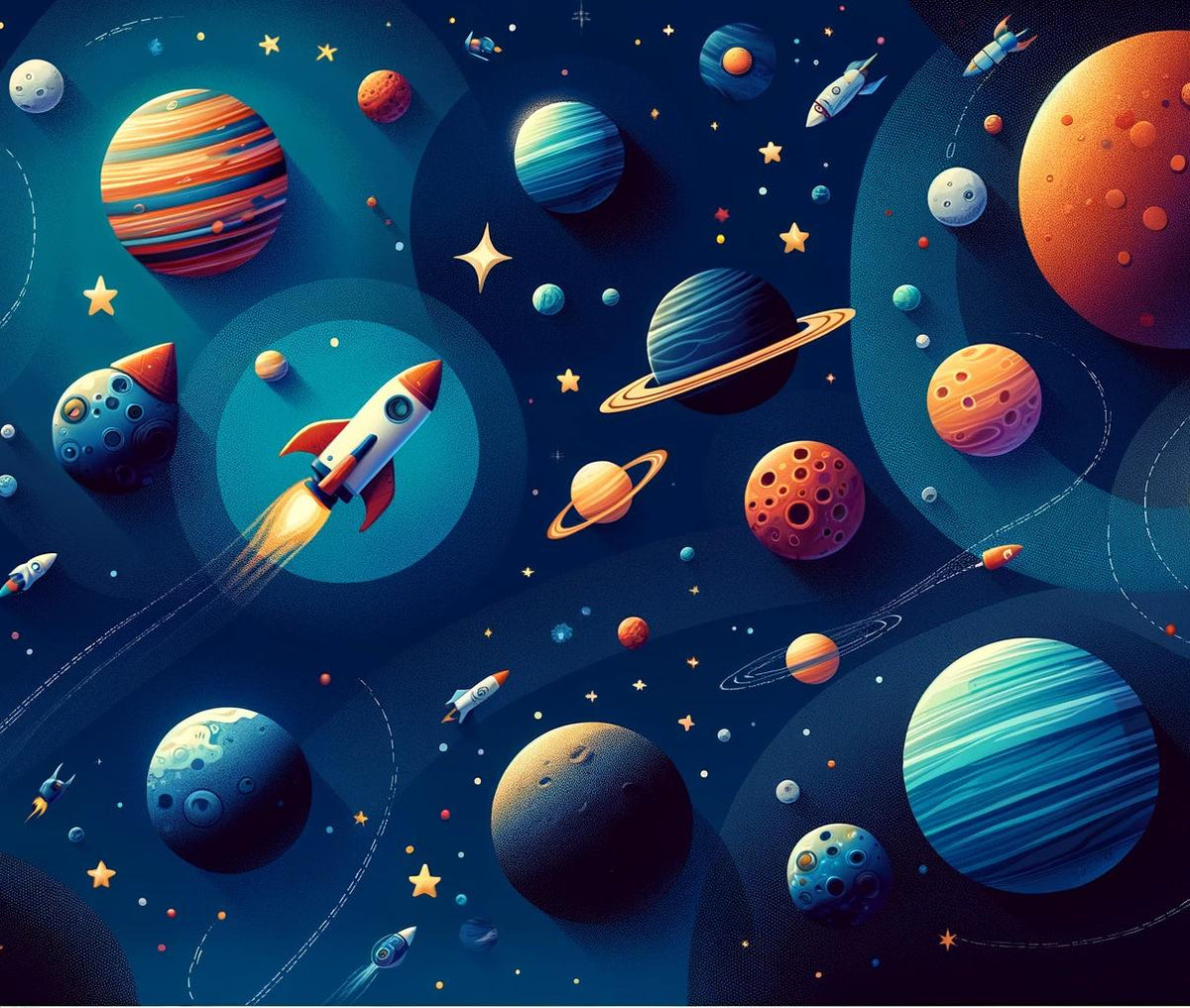 Papier peint espace planète et fusée enfant