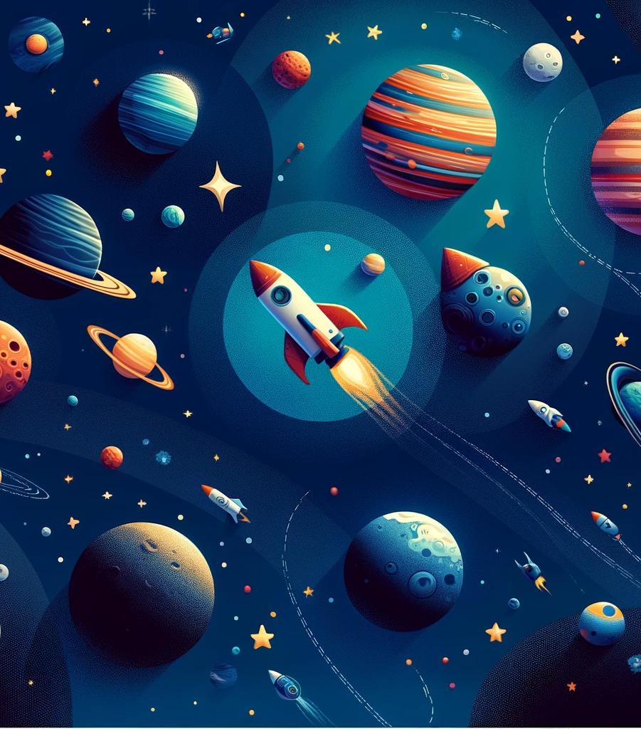 Papier peint espace planète et fusée enfant