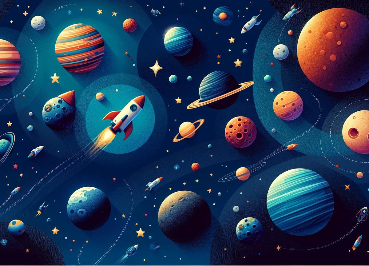 Papier peint espace planète et fusée enfant