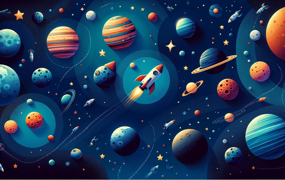 Papier peint espace planète et fusée enfant