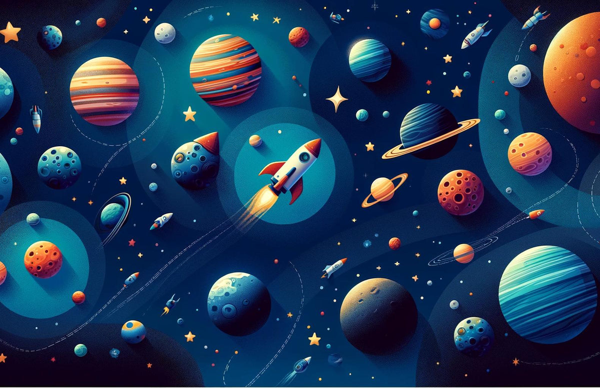 Papier peint espace planète et fusée enfant