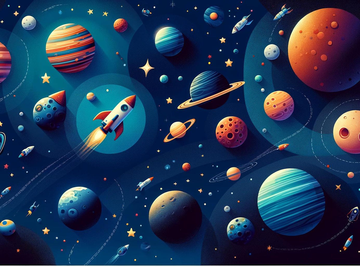 Papier peint espace planète et fusée enfant
