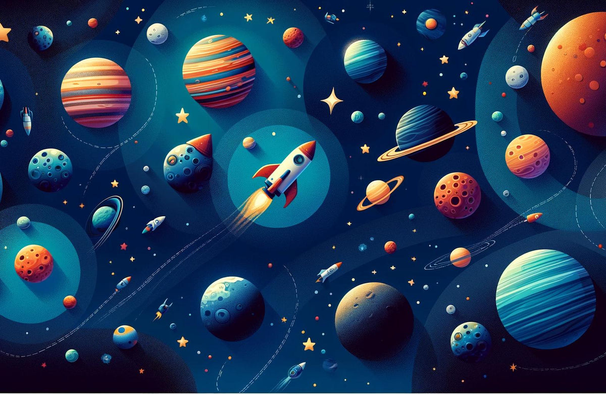 Papier peint espace planète et fusée enfant