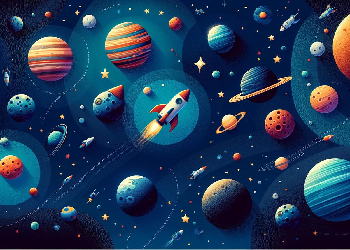 Papier peint espace planète et fusée enfant