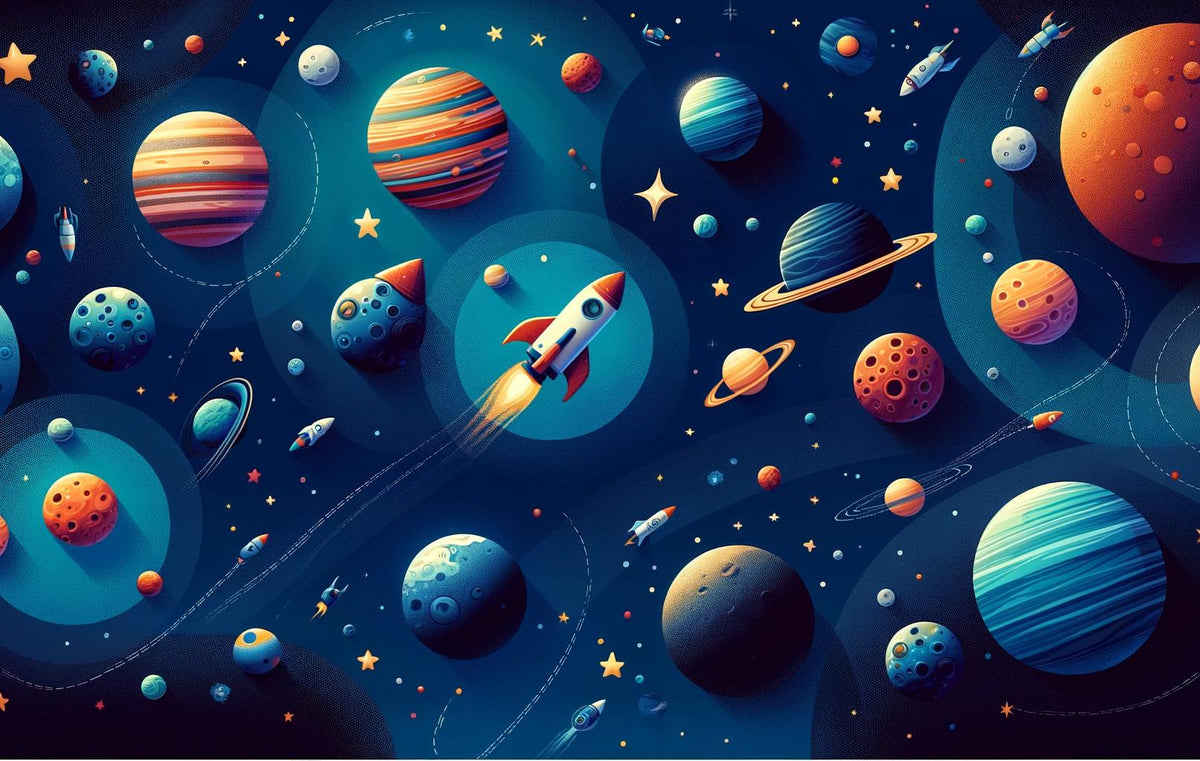 Papier peint espace planète et fusée enfant