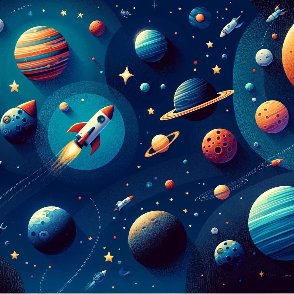 Papier peint espace planète et fusée enfant